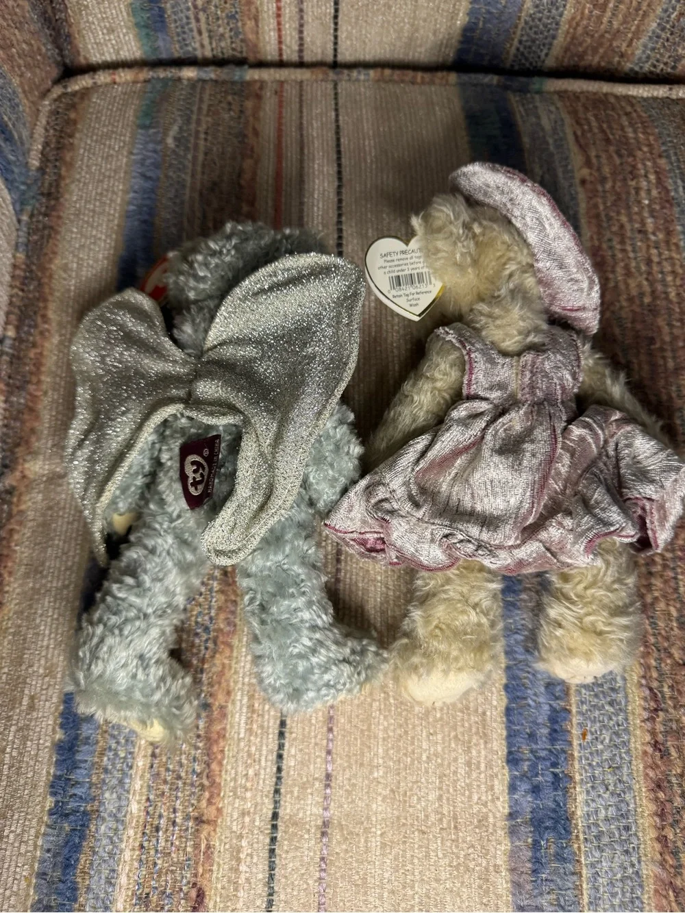 Ty Plush Small Pets Bears in Gray and Cream with Pink Outfit